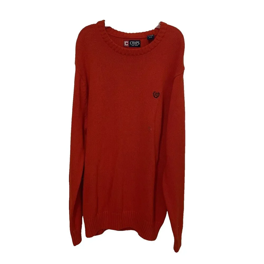 Chaps Orange Cotton Crew Neck Knit Sweater Mens Size Large  NEW